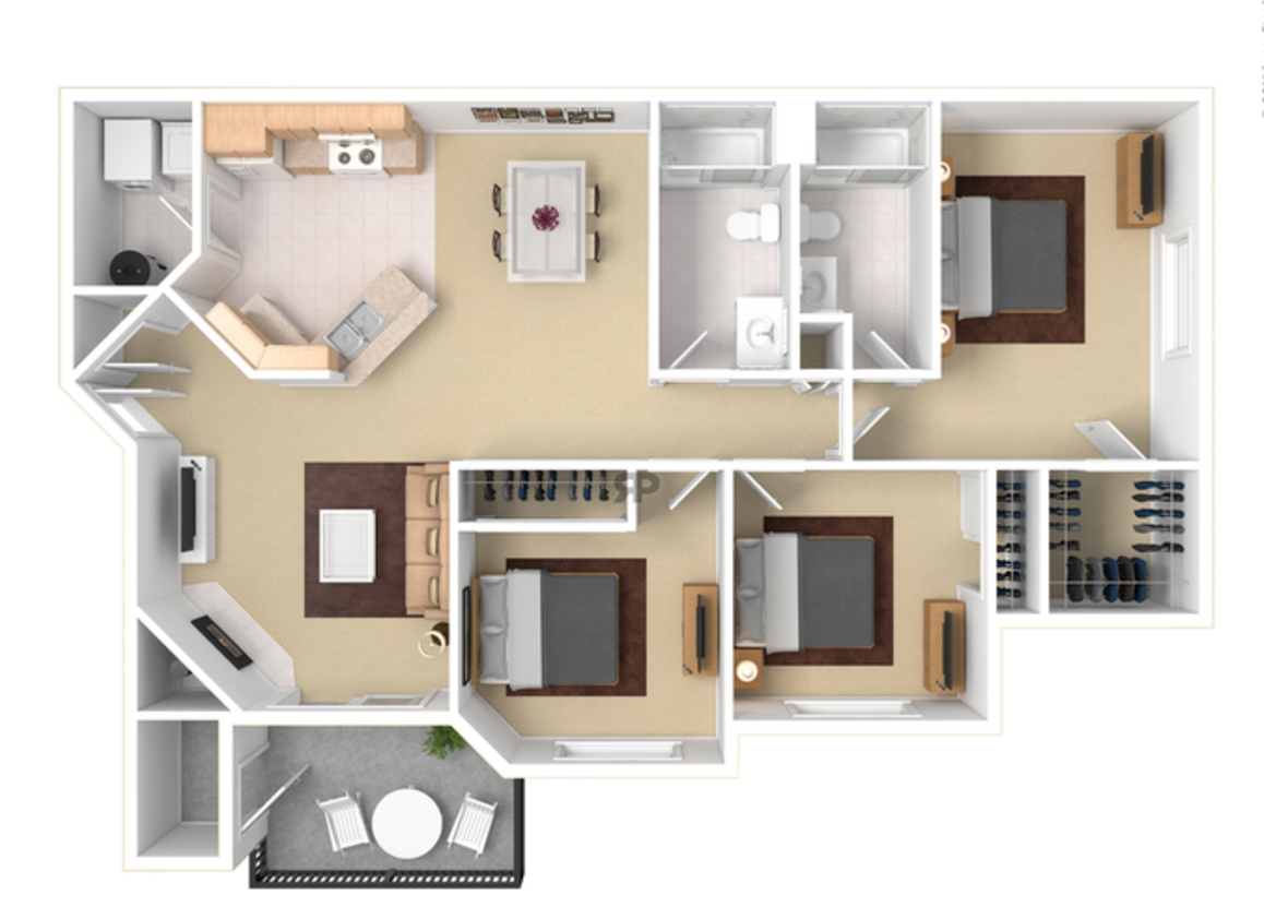 Three Bedroom & Two Bath Floor Plan 7